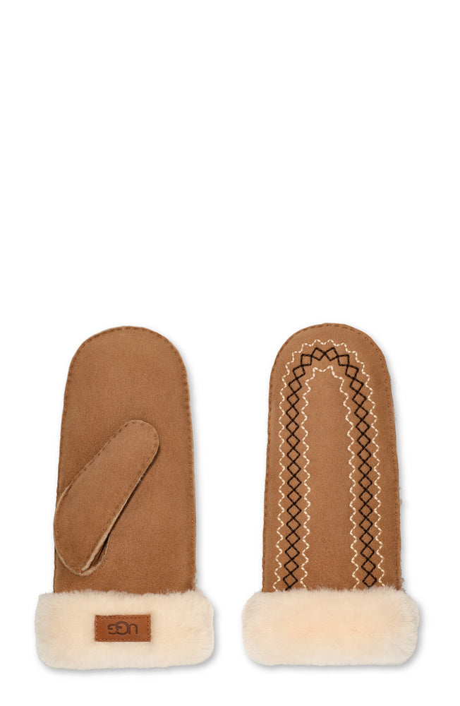 UGG Atherson Embroidered Mitten – Dam – Chestnut