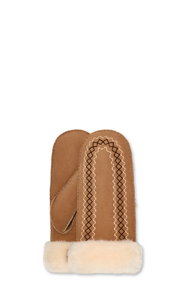 UGG Atherson Embroidered Mitten – Dam – Chestnut