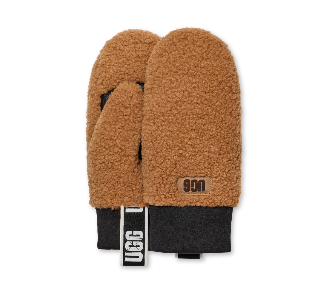 UGG UGGfluff Mitten With Logo Tape – Dam – Chestnut