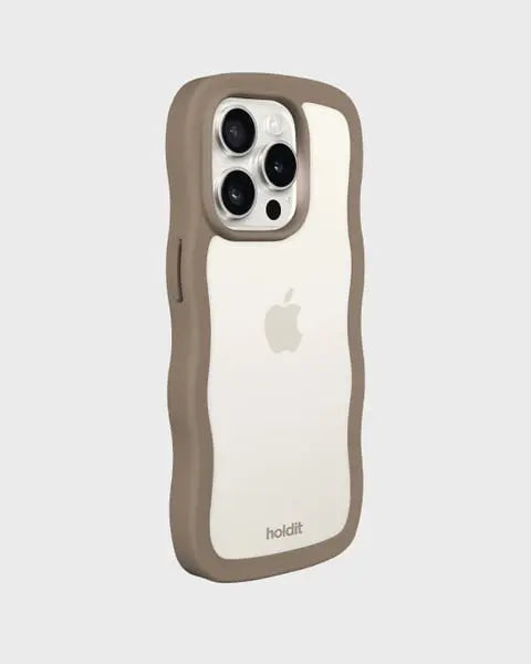 Holdit Telefonskal Wavy iPhone 14 Pro Max - Ljusbrun/Transparent - Travels And Bags