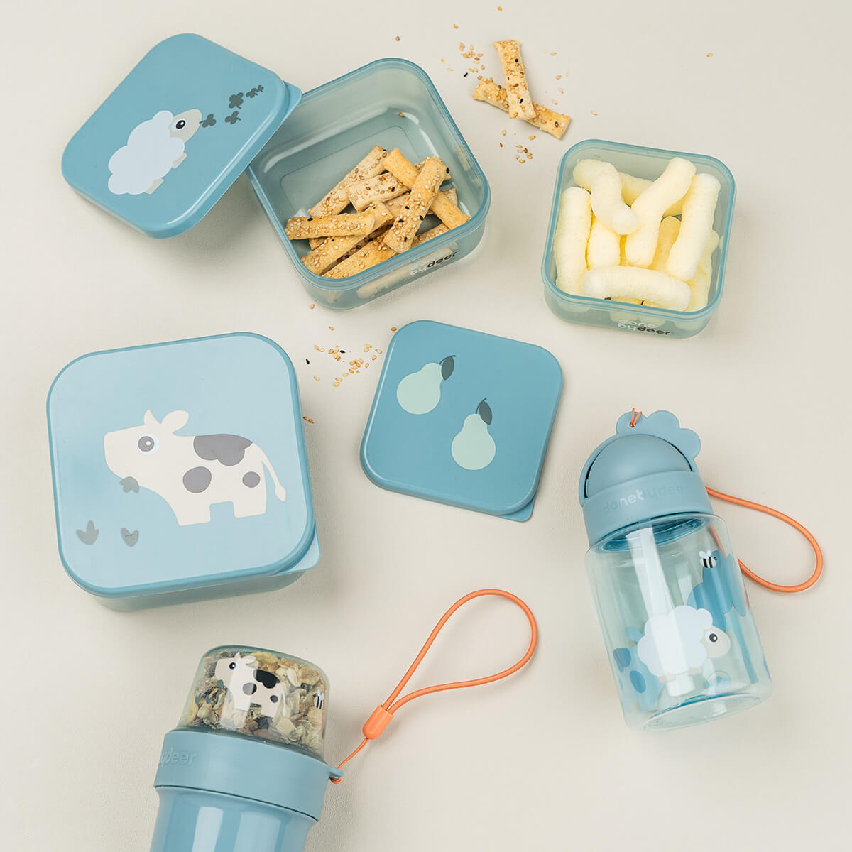 Done by Deer Snack box set 3 pcs Tiny farm - Blå